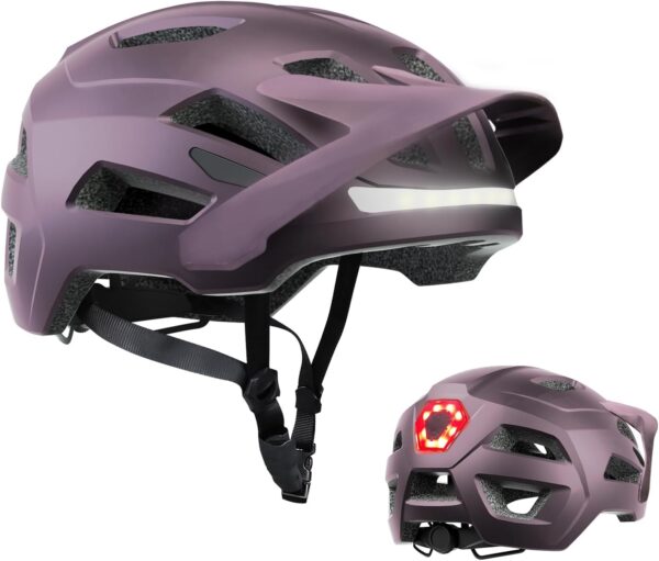 Bike Helmet, Mountain Bike Helmets for Men and Women, Front and Back LED Lights Safe Certified  Road Bicycle Helmet with Adjustable Brim
