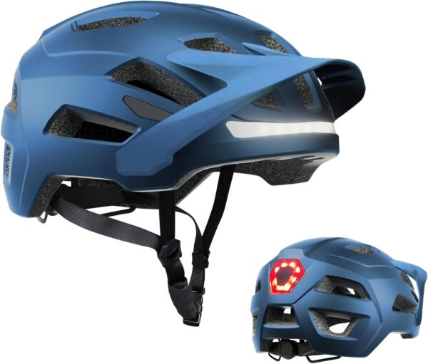 Bike Helmet, Mountain Bike Helmets for Men and Women, Front and Back LED Lights Safe Certified  Road Bicycle Helmet with Adjustable Brim