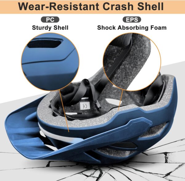 Bike Helmet, Mountain Bike Helmets for Men and Women, Front and Back LED Lights Safe Certified  Road Bicycle Helmet with Adjustable Brim - Image 2