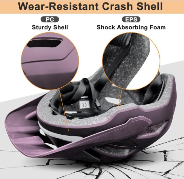 Bike Helmet, Mountain Bike Helmets for Men and Women, Front and Back LED Lights Safe Certified  Road Bicycle Helmet with Adjustable Brim - Image 2