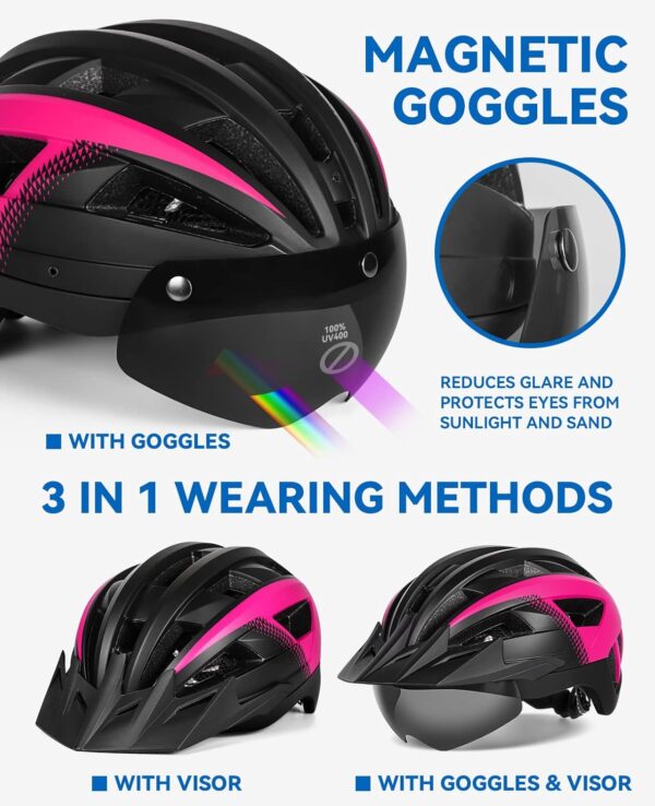 Adult Bike Helmet with Visor and Goggles for Men Women Mountain Road Bicycle Helmet Rechargeable Rear Light Cycling Helmet - Image 2