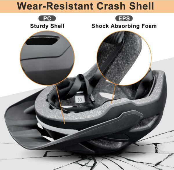 Bike Helmet, Mountain Bike Helmets for Men and Women, Front and Back LED Lights Safe Certified  Road Bicycle Helmet with Adjustable Brim - Image 2